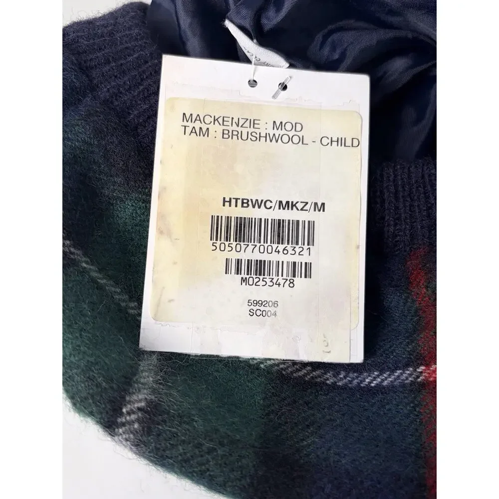 Scottish Lochcarron wool beanie hat Highlander plaid tam pom grn blu red wht NWT